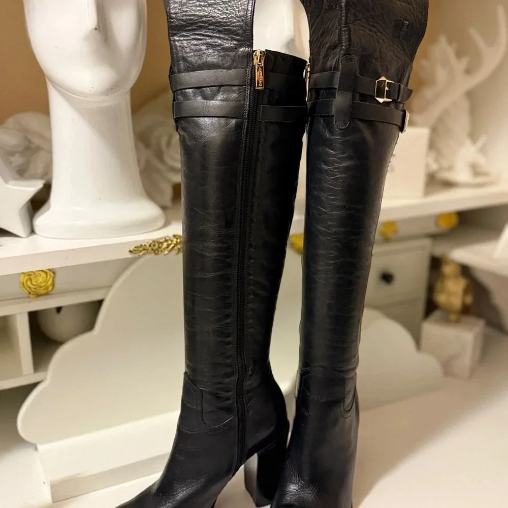 CARRANO over the knee leather boots with thick heels
